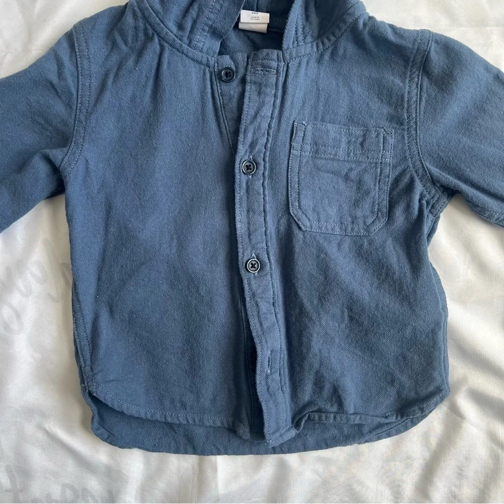 Baby Gap Blue Cotton Hooded Button-Up Shirt Size 12-18 Months